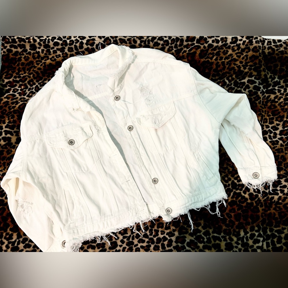 Distressed White Jean Jacket